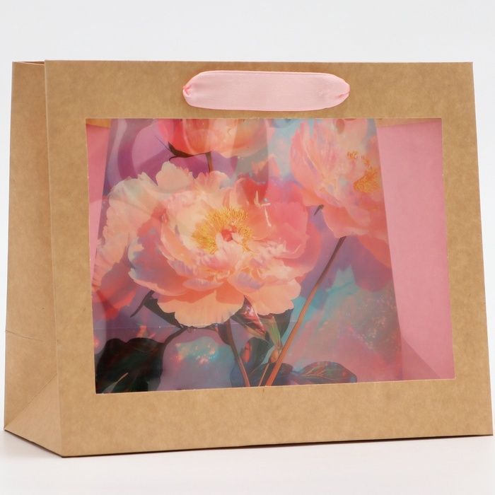 Пакет с PVC окном, "Пионы", 24х11х20см 1шт Пакет с PVC окном, "Пионы", 24х11х20см 1шт